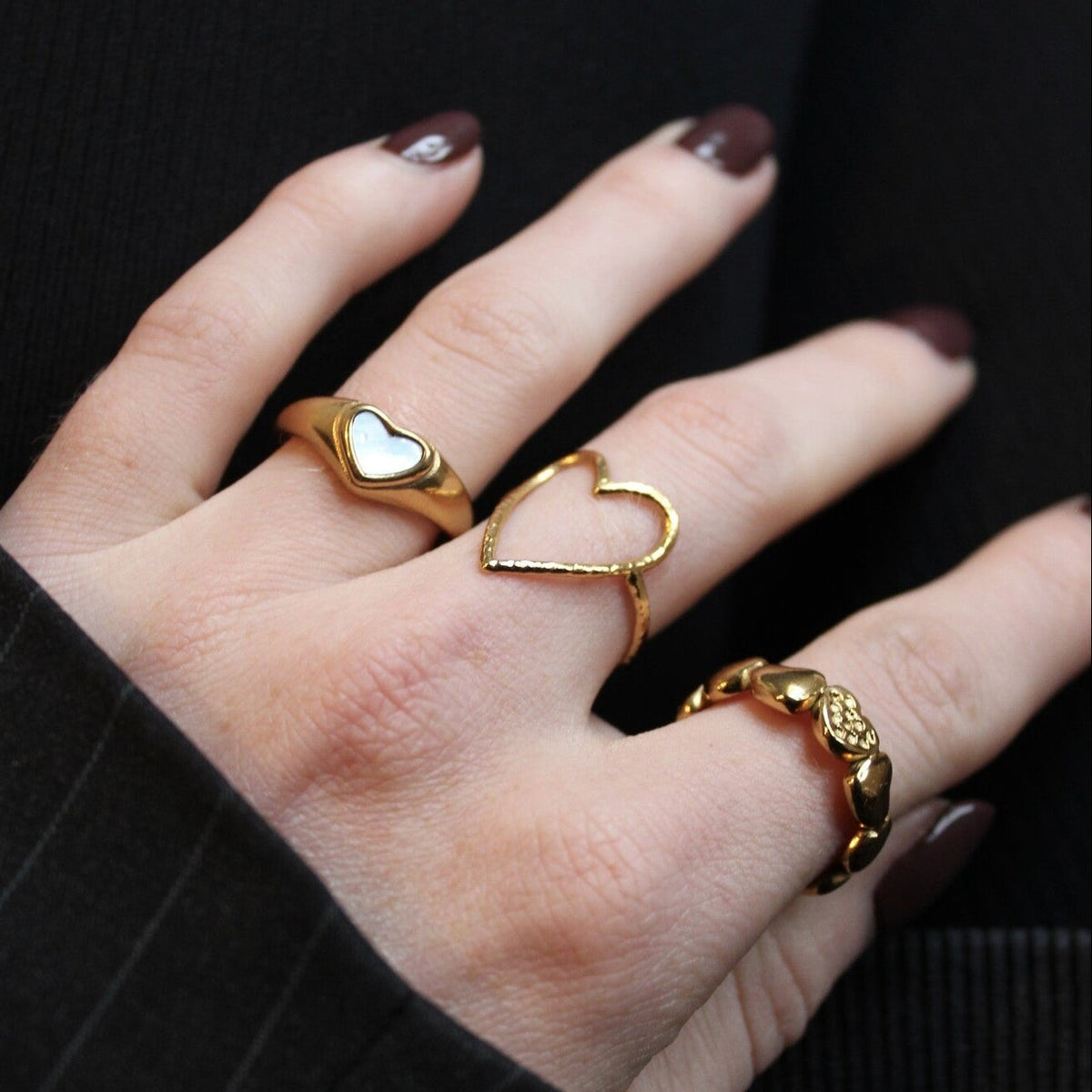 Women’s Adjustable Open Ring with Heart Motif and Multilayer Design