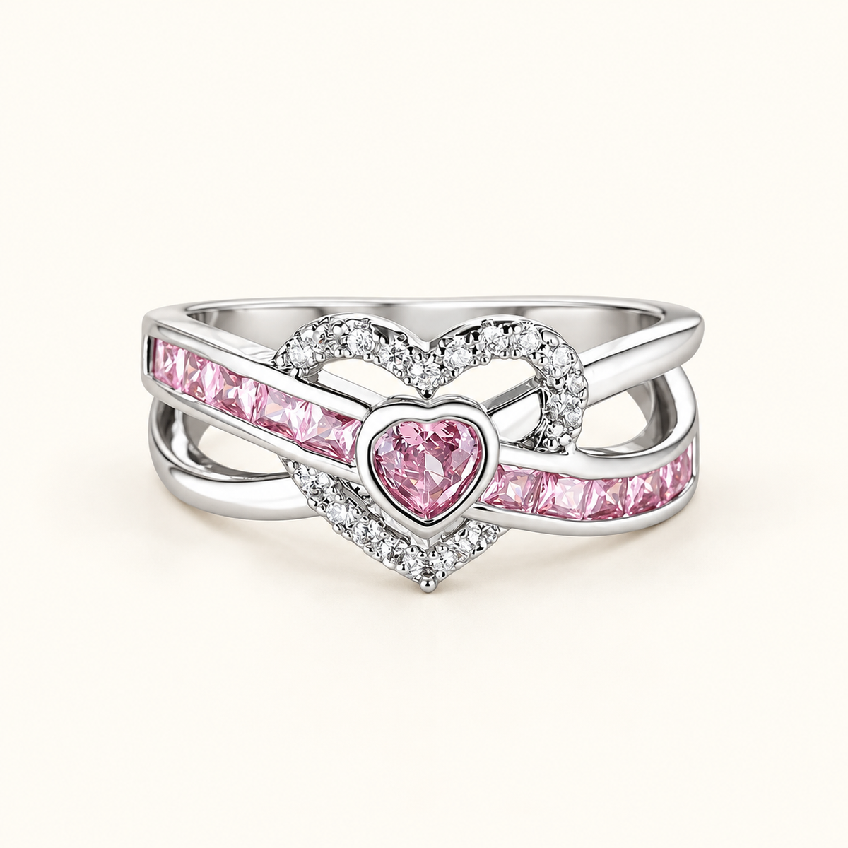 Wave Ring for Women’s with Faceted Center Stone and Curved Band