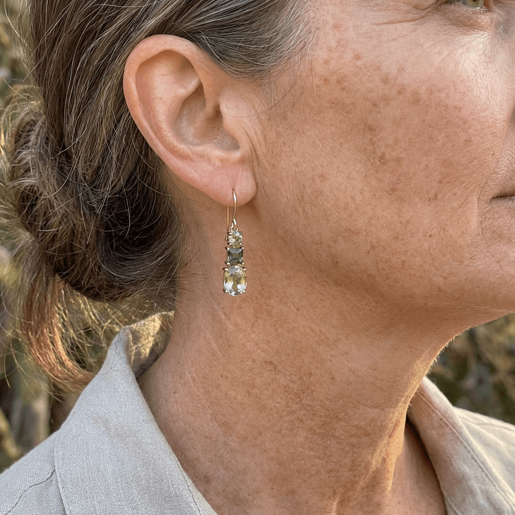 Women's Geometric Earrings with Stone Embellishment and Boho Design