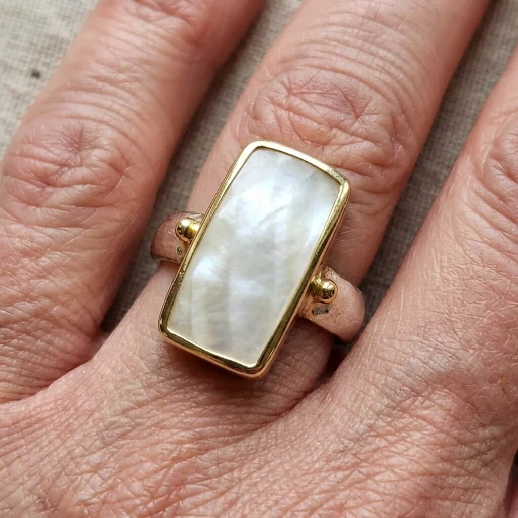 Women's Geometric Ring with Moonstone and Boho Design