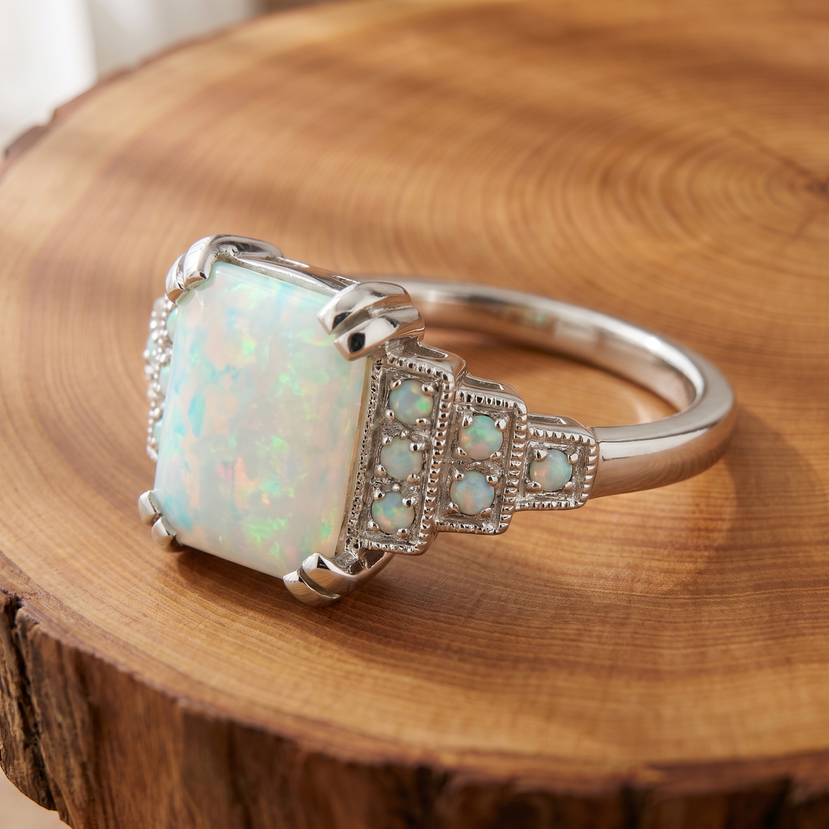 Women's Statement Ring in Art Deco Style with Rectangular Center Stone