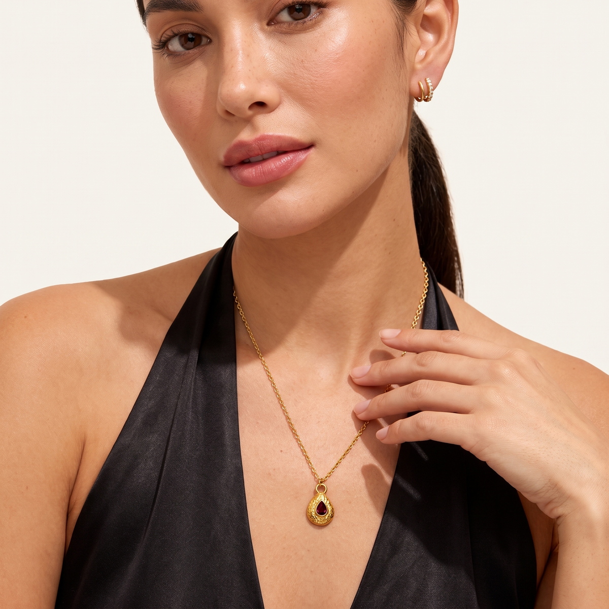 Women's Birthstone Necklace with Teardrop Pendant