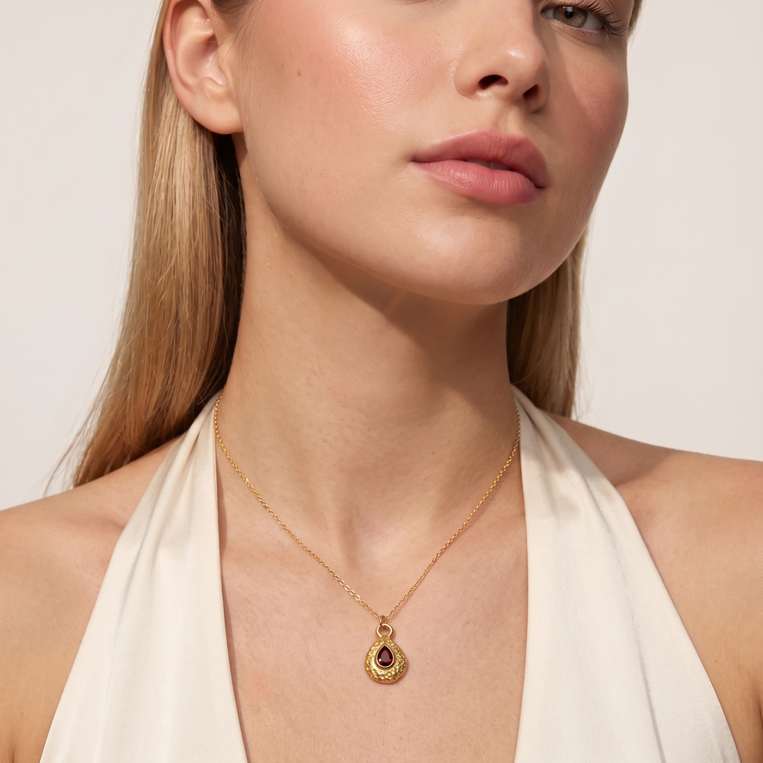 Women's Birthstone Necklace with Teardrop Pendant