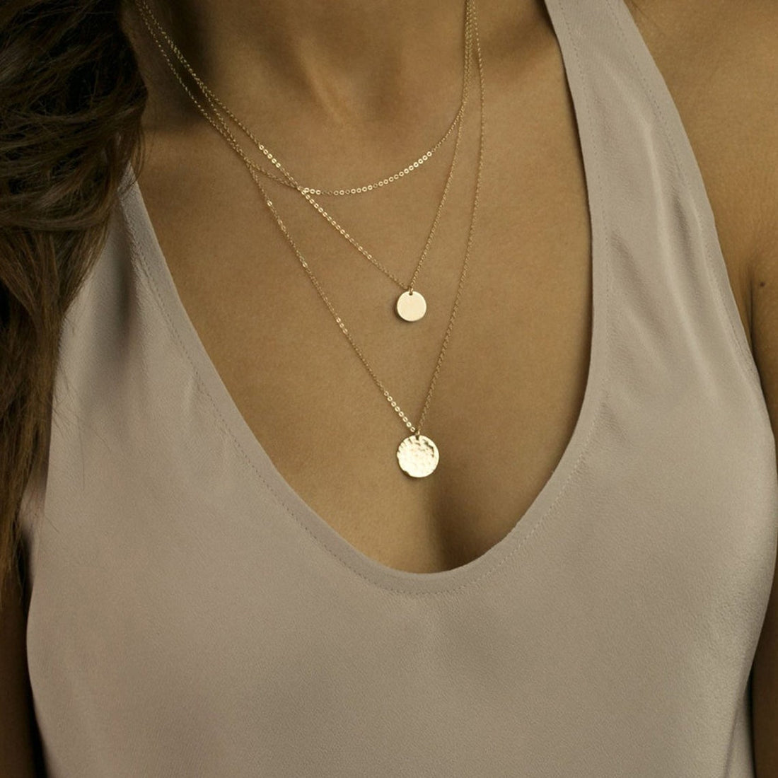 Set of Round Pendants - Necklace with 3 Layers of Discs