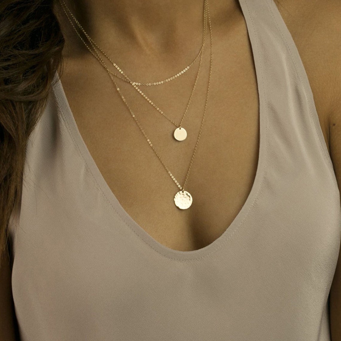 Set of Round Pendants - Necklace with 3 Layers of Discs