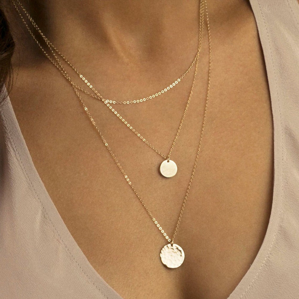 Set of Round Pendants - Necklace with 3 Layers of Discs