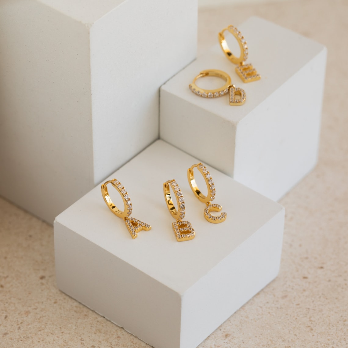 Letter earrings with diamonds - Filigree huggie earrings