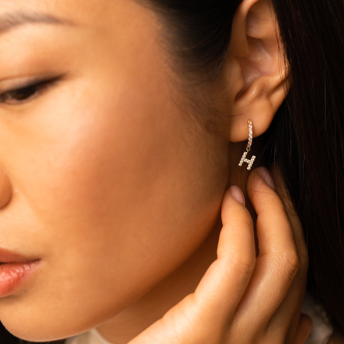 Letter earrings with diamonds - Filigree huggie earrings