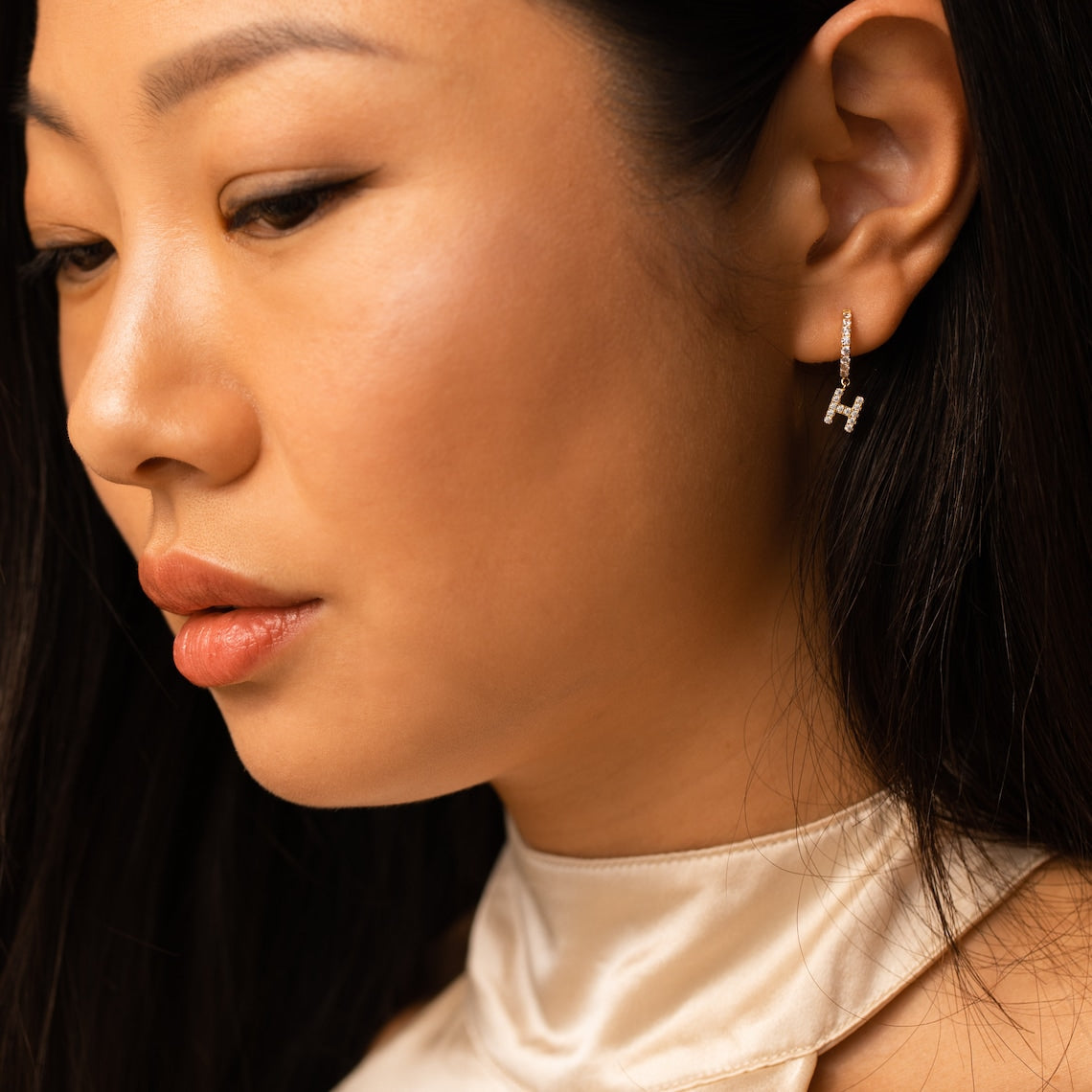 Letter earrings with diamonds - Filigree huggie earrings