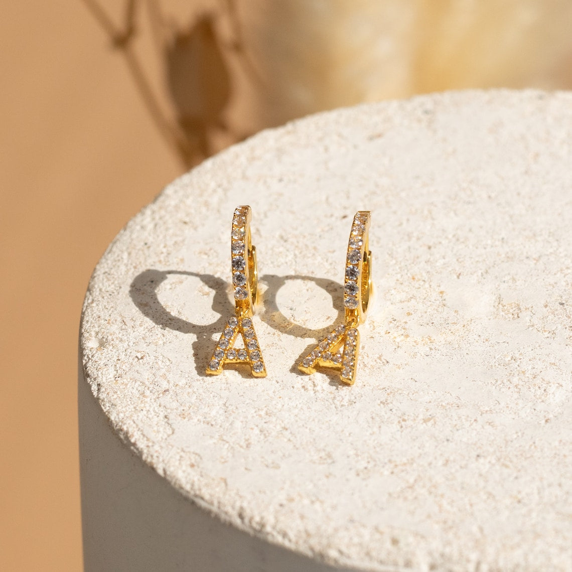Letter earrings with diamonds - Filigree huggie earrings