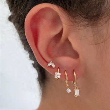 4-Piece Earring Set - Geometric Marquise Flower Design