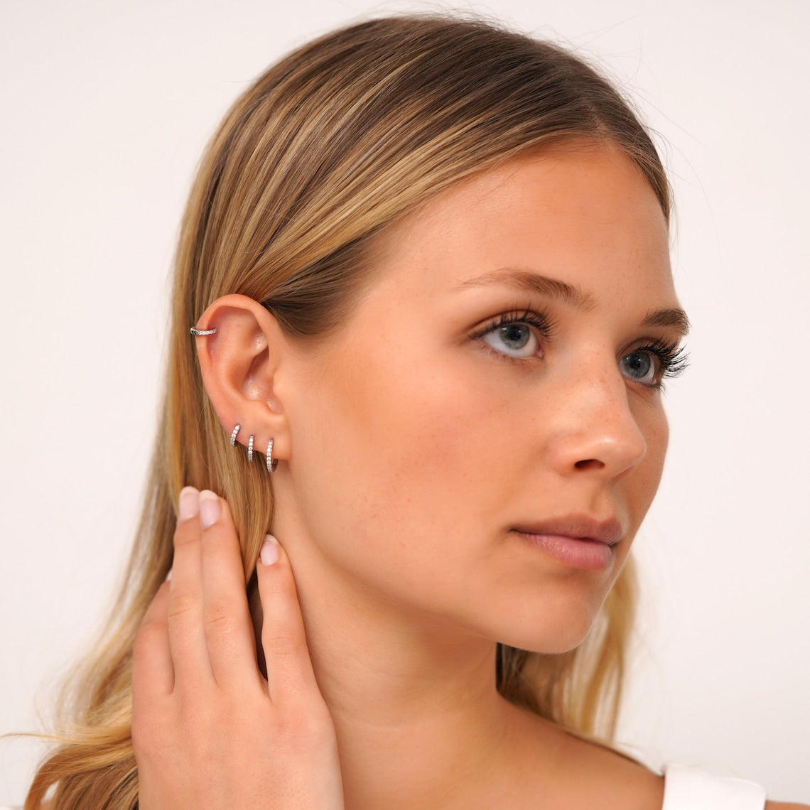 Set of Minimalist CZ Rings - Huggie Hoop Earrings