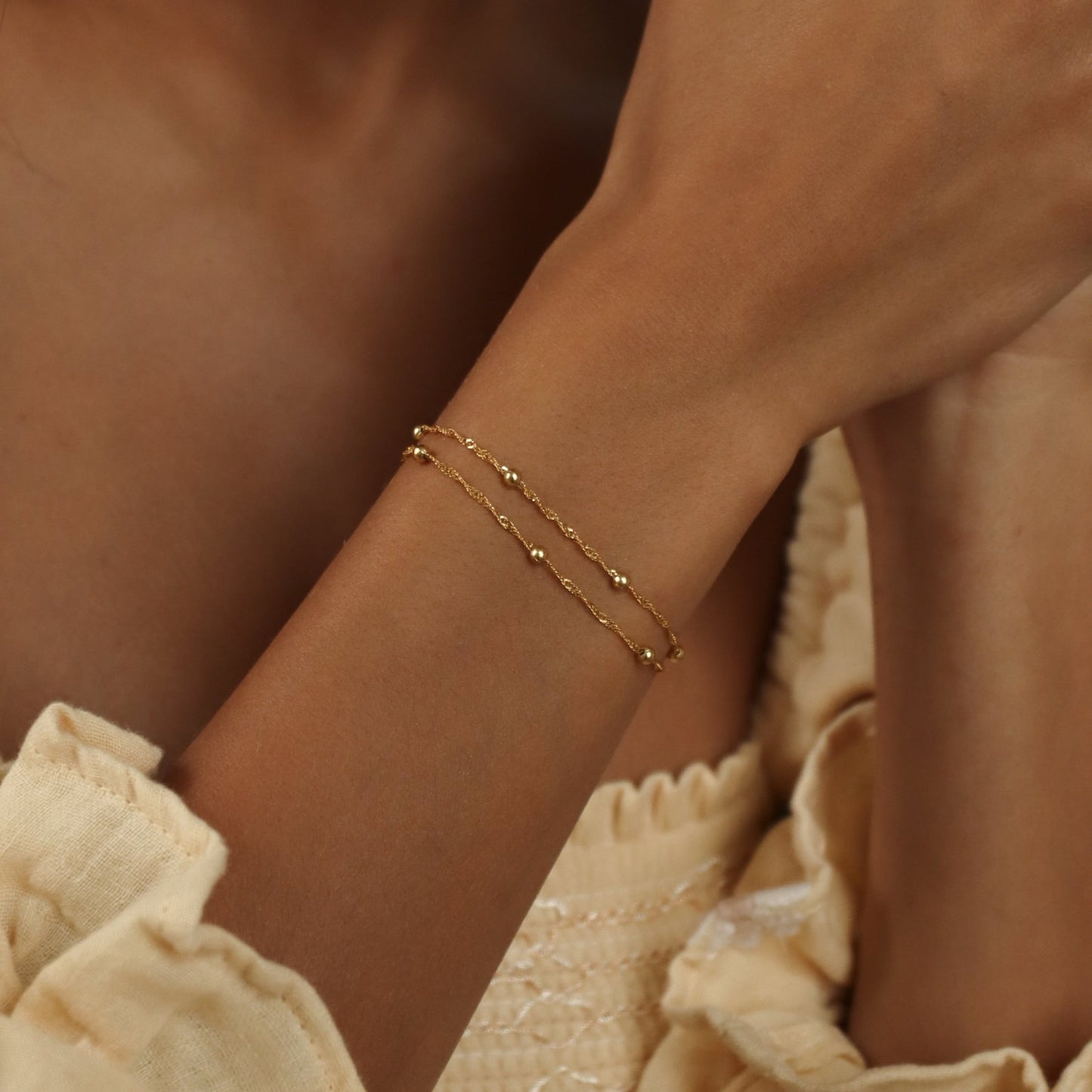 Ripple Bead Double Chain - Layered Bracelet