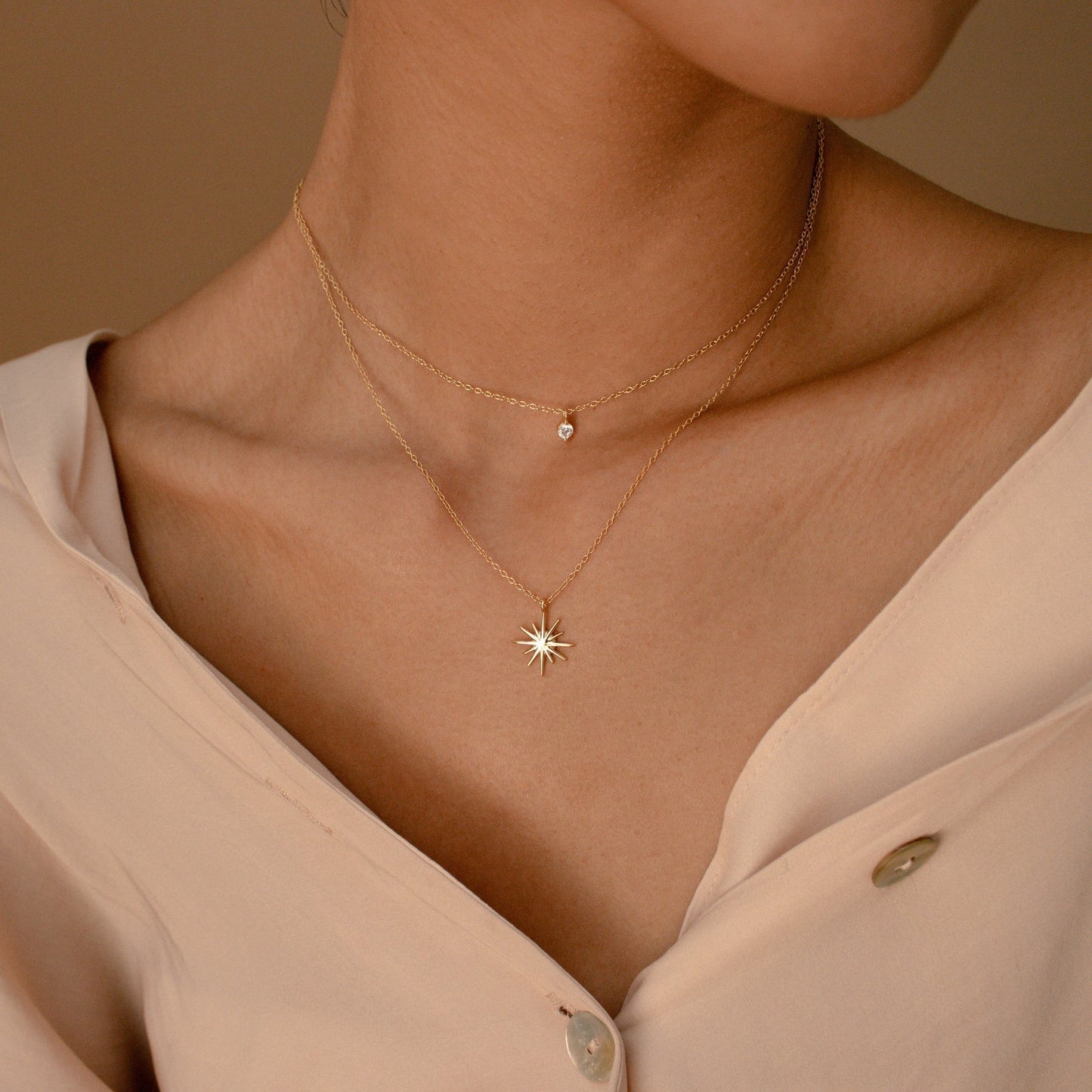 Two-Layer Star Necklace - Starburst Duo Necklace