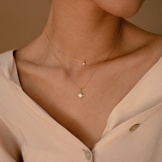 Two-Layer Star Necklace - Starburst Duo Necklace
