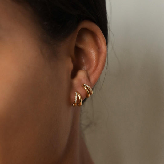 Duo Huggies - Zirconia Duo Earrings