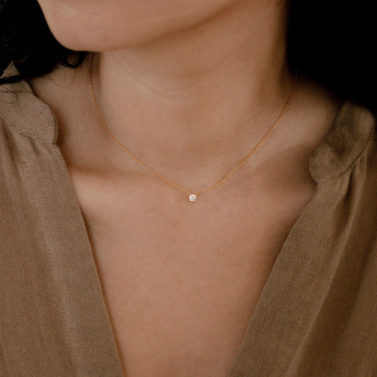Delicate Diamond Necklace - Necklace with Stone Decor