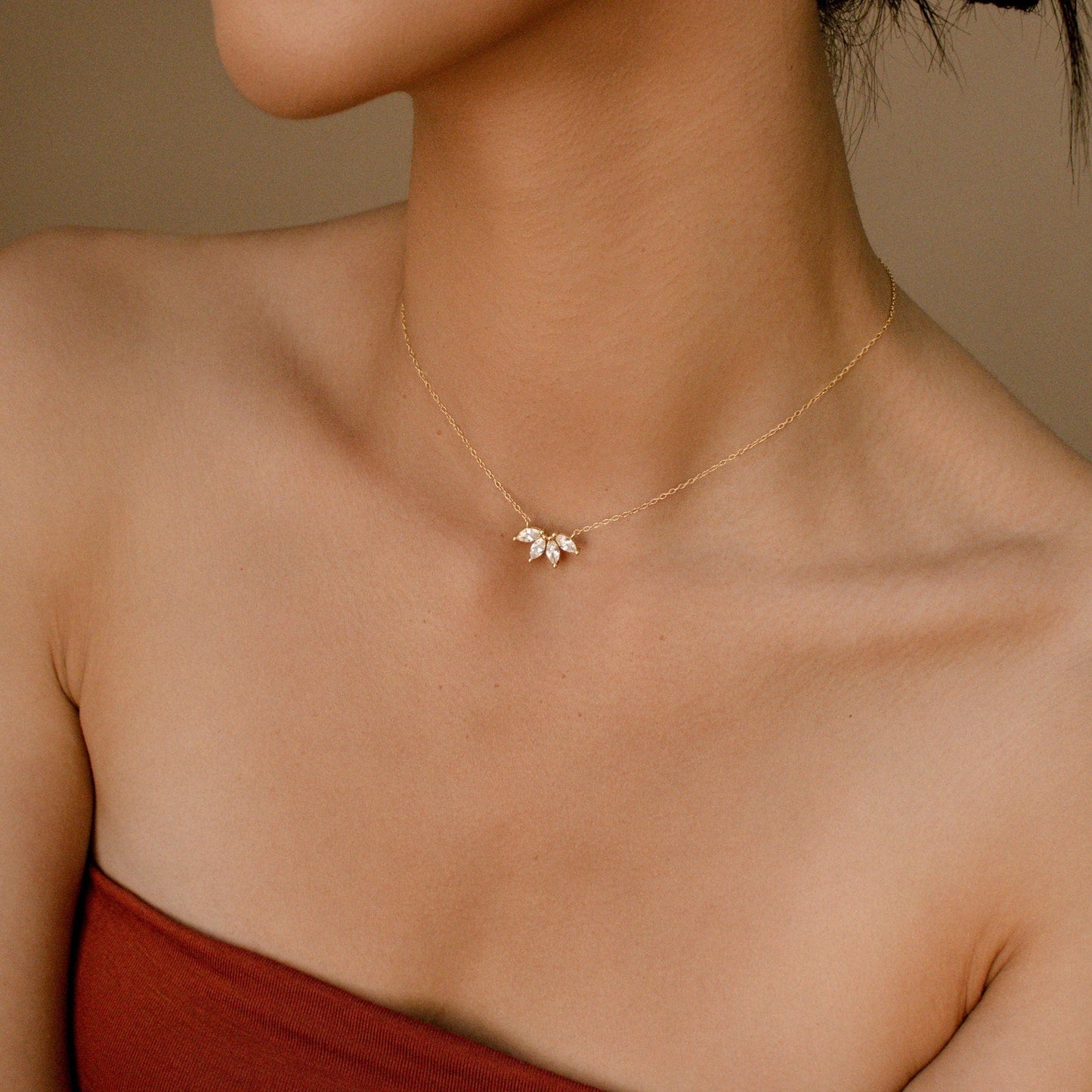 Marquise Diamond Necklace - Inset Marquise Stone