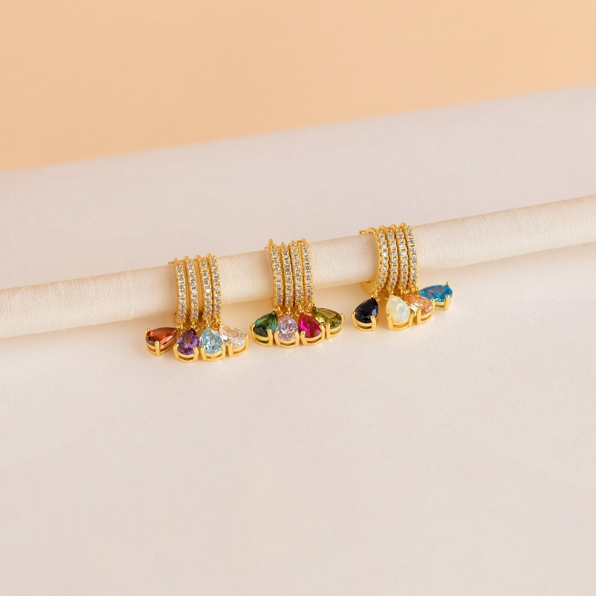 Decorative Drop Huggies - Sparkling Earrings