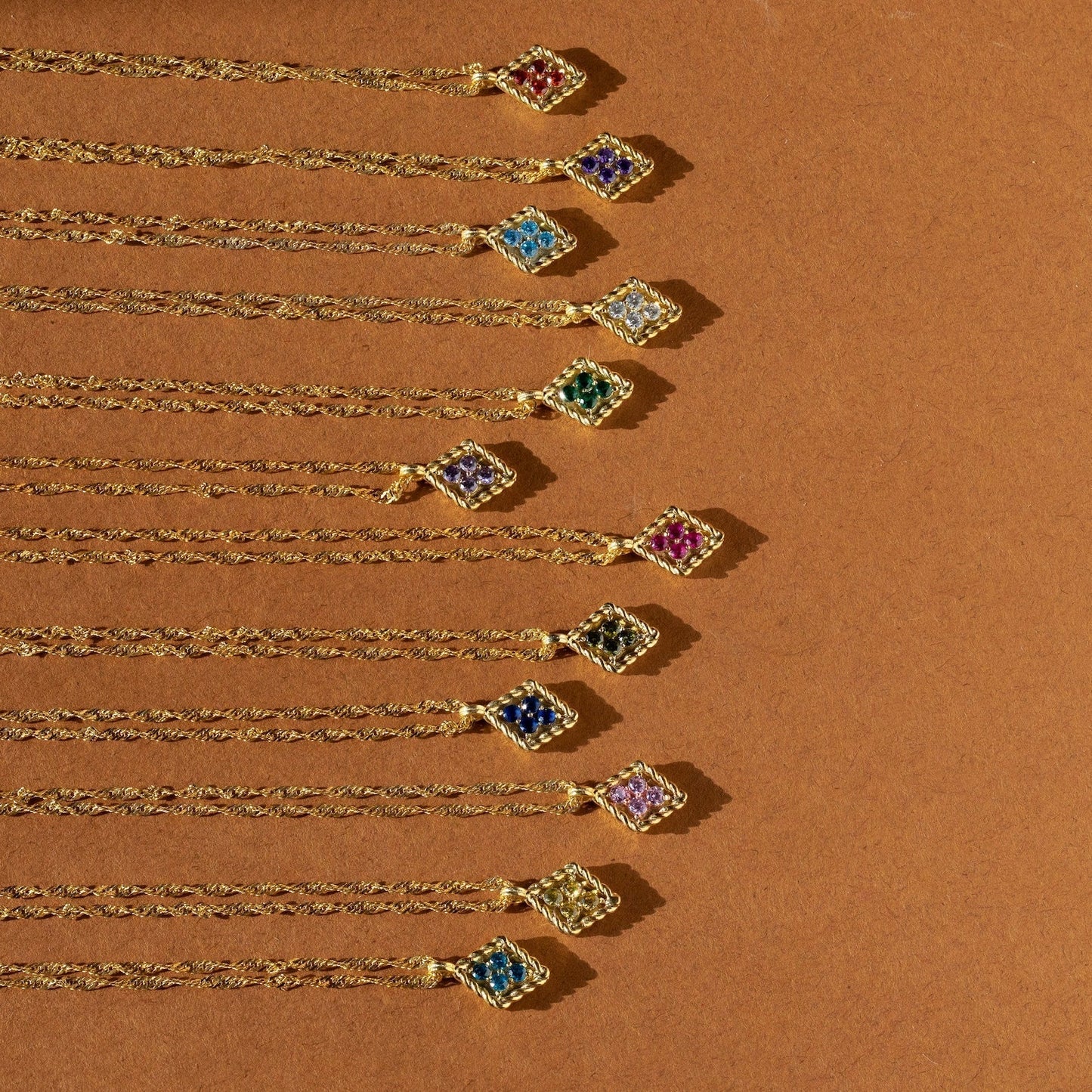 Rhombus Pendant Necklace with Birthstone