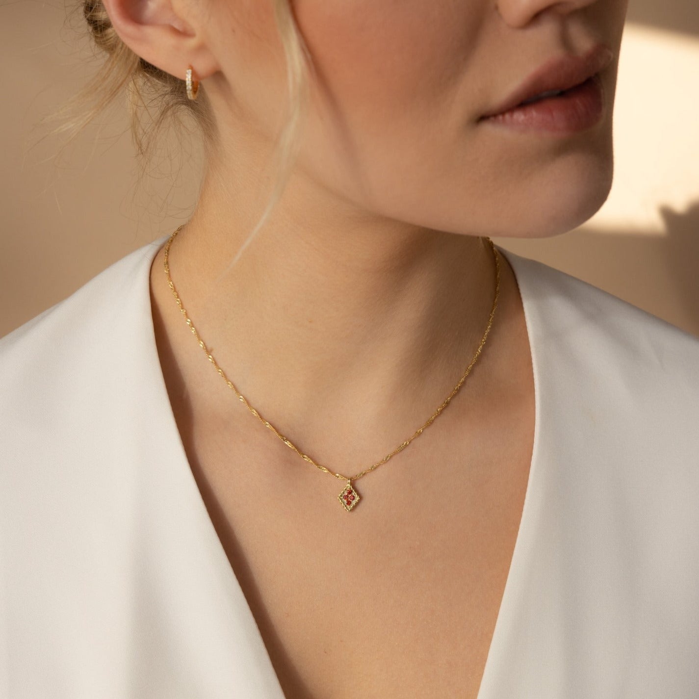 Rhombus Pendant Necklace with Birthstone