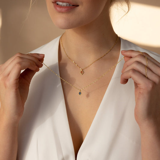 Rhombus Pendant Necklace with Birthstone