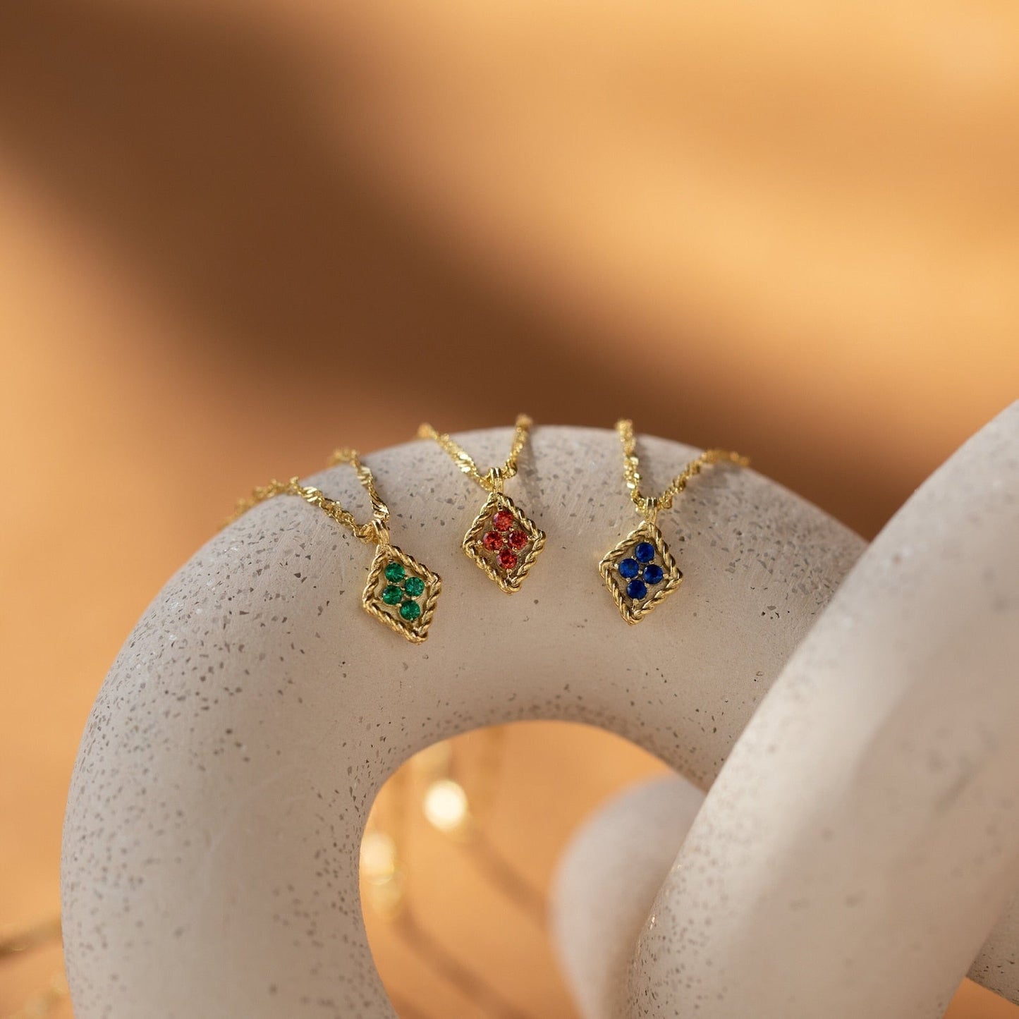 Rhombus Pendant Necklace with Birthstone