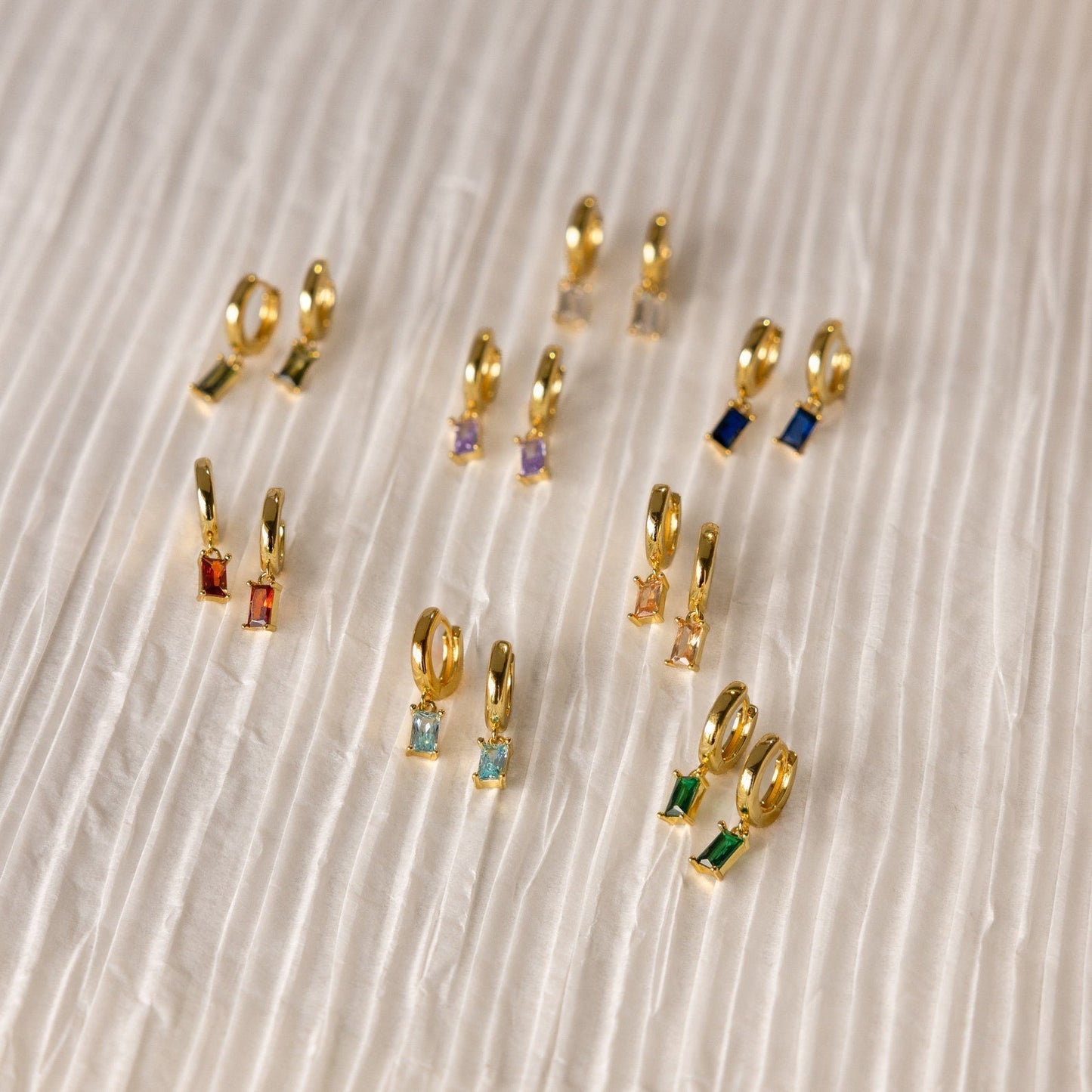 Birthstone Baguette Rings - Birthstone Huggies