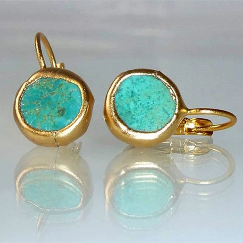 Maia – Golden Earrings with Turquoise Stone