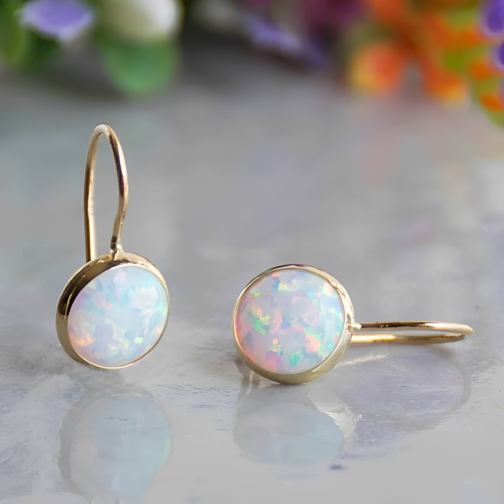 Mireya – Vintage Golden Earrings with Opal Stone