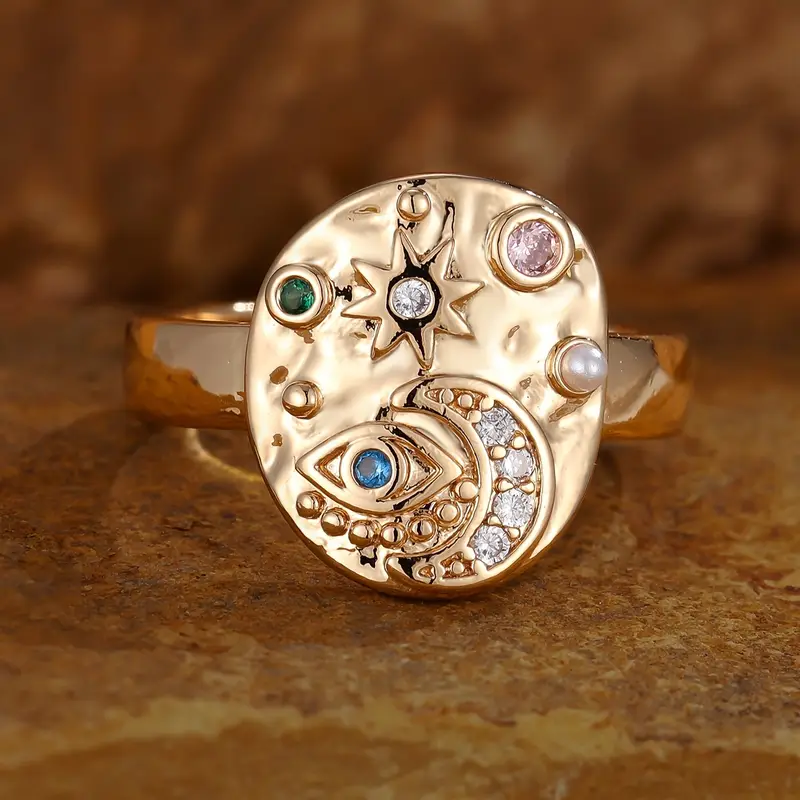 Solenya – Ring with Crystal Gold Sun-Moon Motif