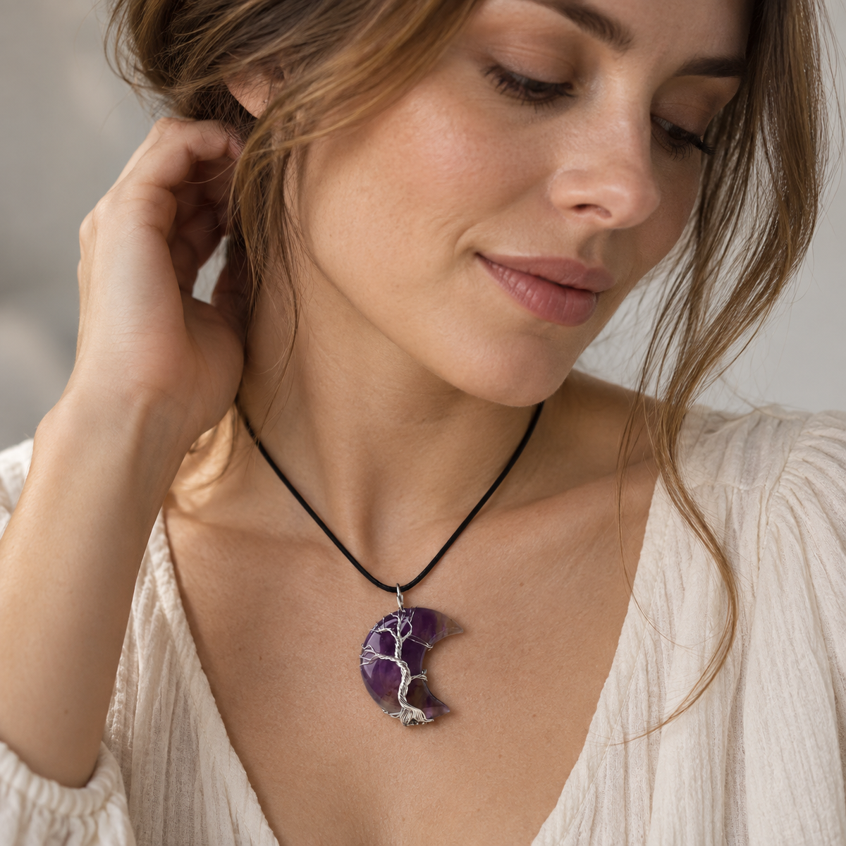 Ladies Necklace with Tree of Life and Moon Pendant