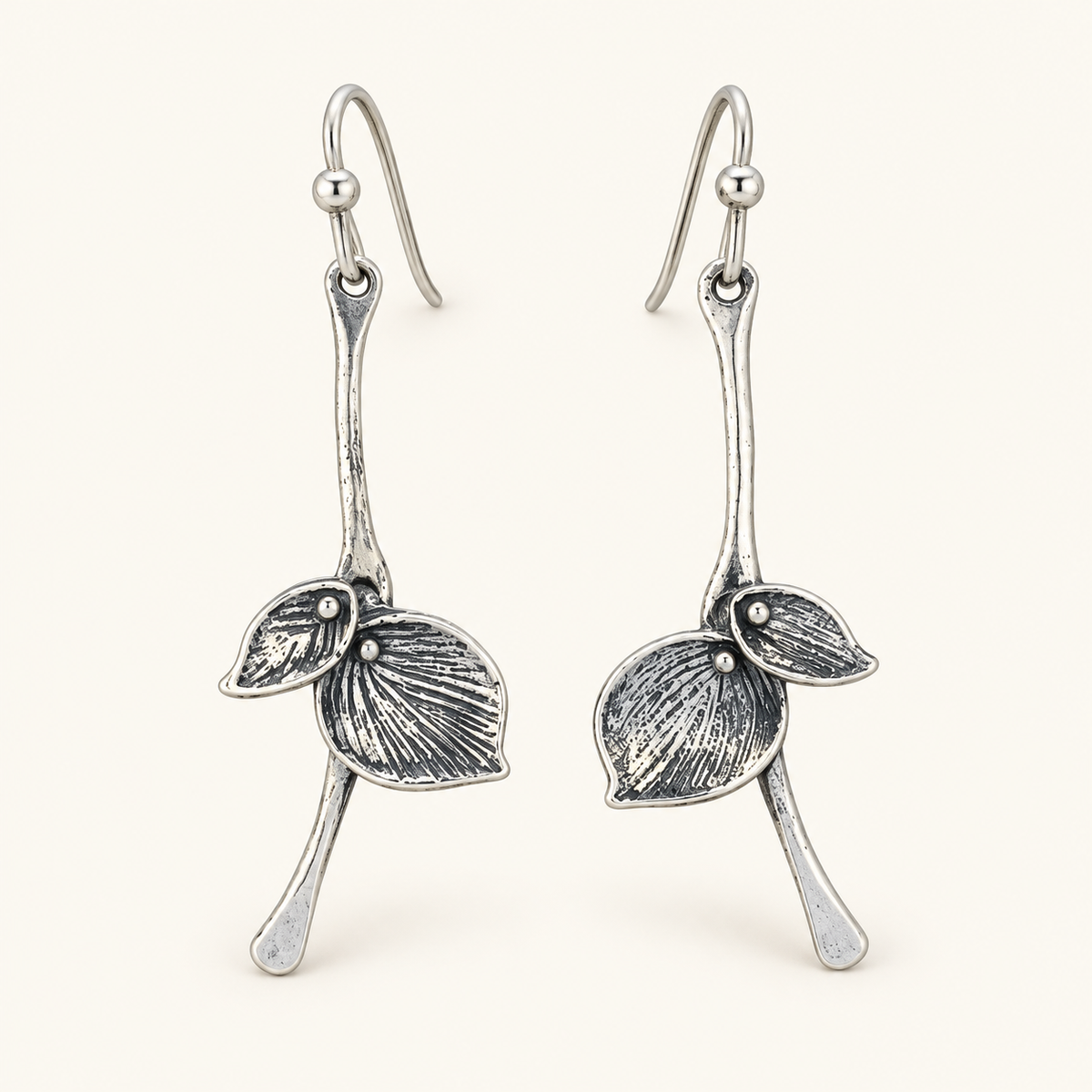 Women's Drop Earrings with Double Leaf Pendants and Hook Clasp