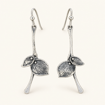 Women's Drop Earrings with Double Leaf Pendants and Hook Clasp