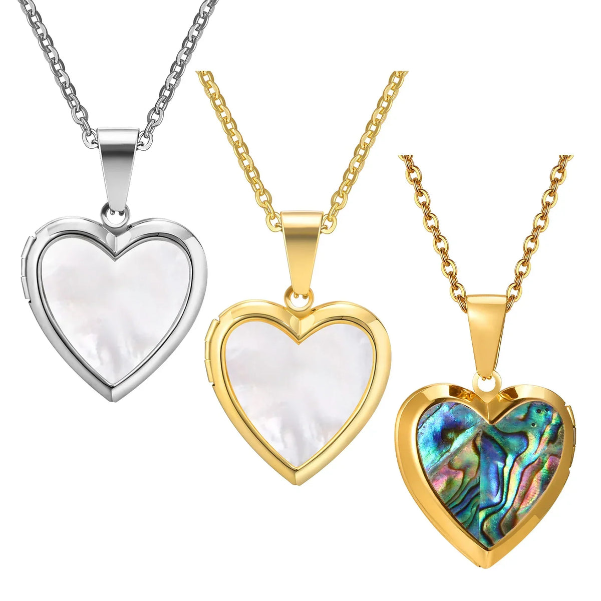 Women’s Heart Pendant Necklace with Iridescent Shell Inlay