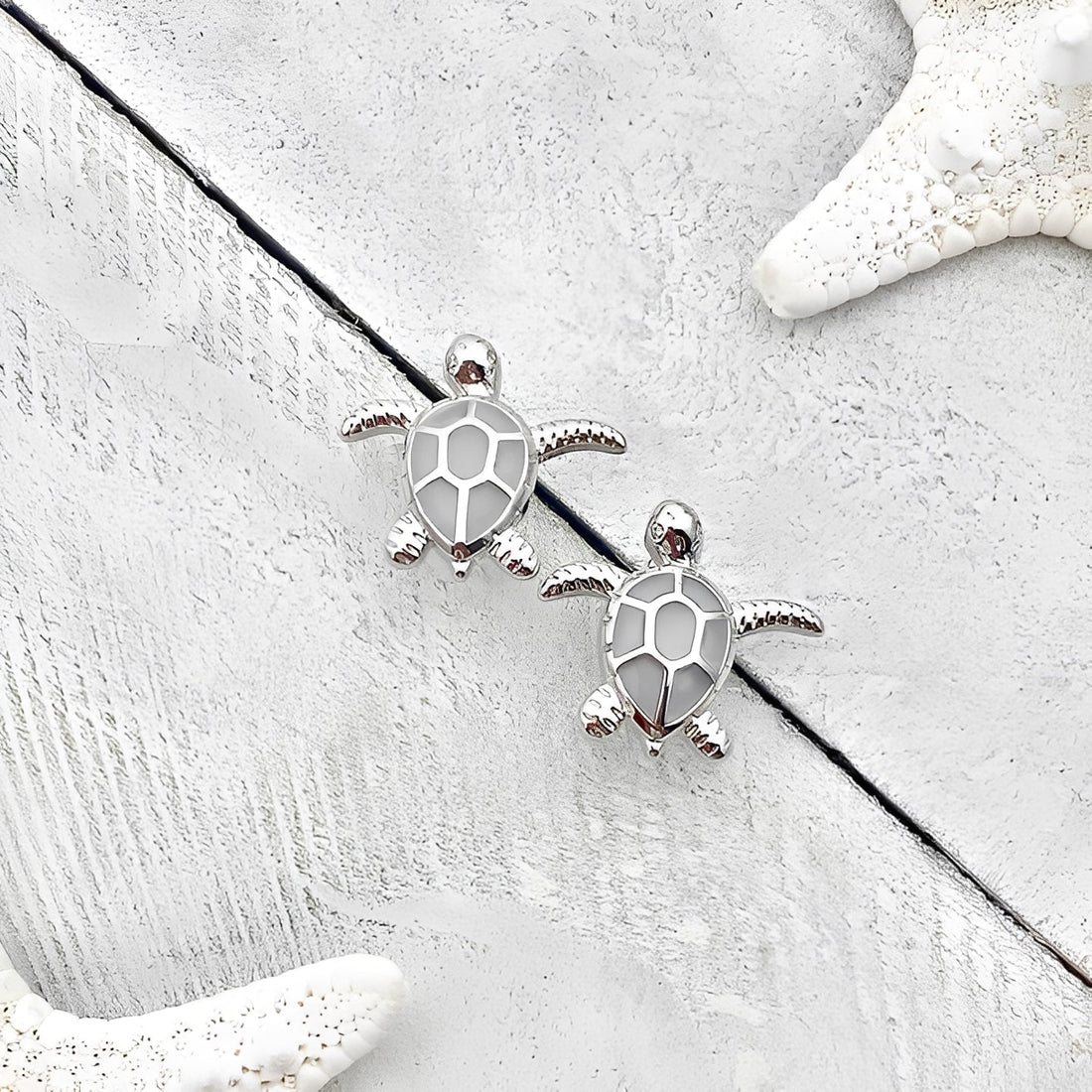 Marina – Earrings with a Silver and Opal Sea Turtle