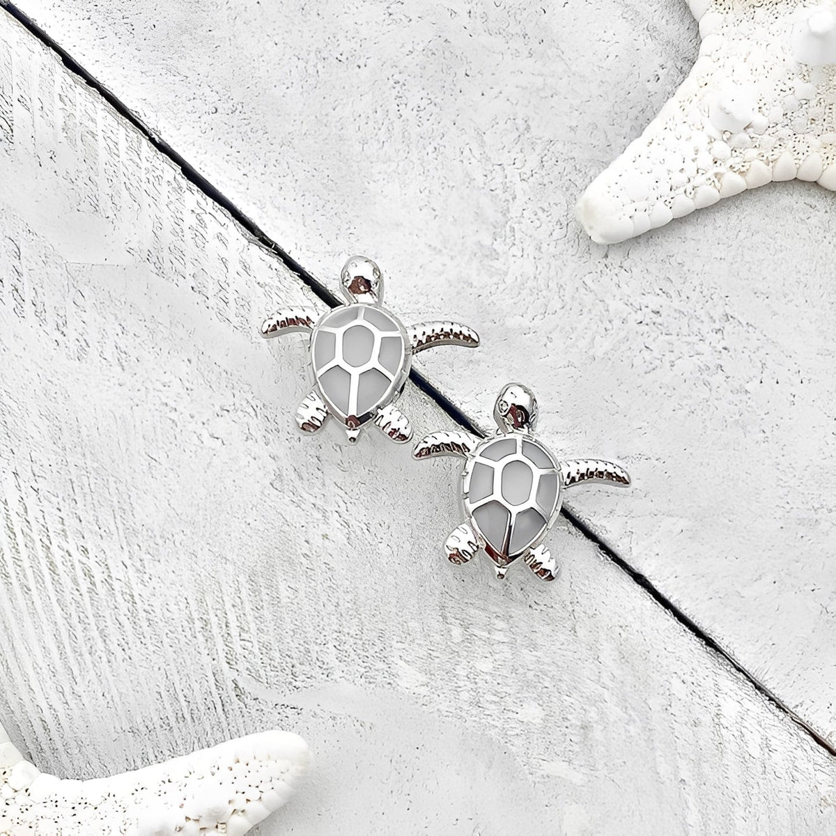 Marina – Earrings with a Silver and Opal Sea Turtle
