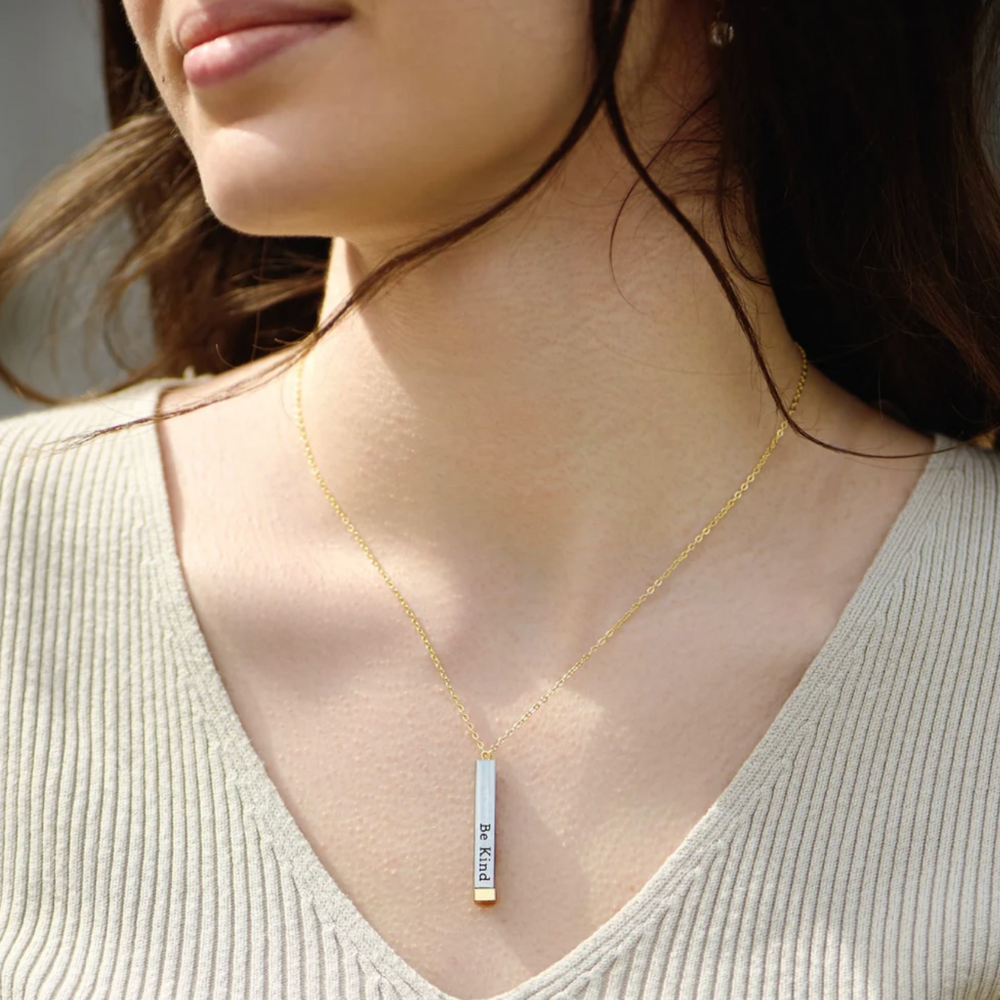 Women's Pendant Necklace with Engraved Be Kind Inscription