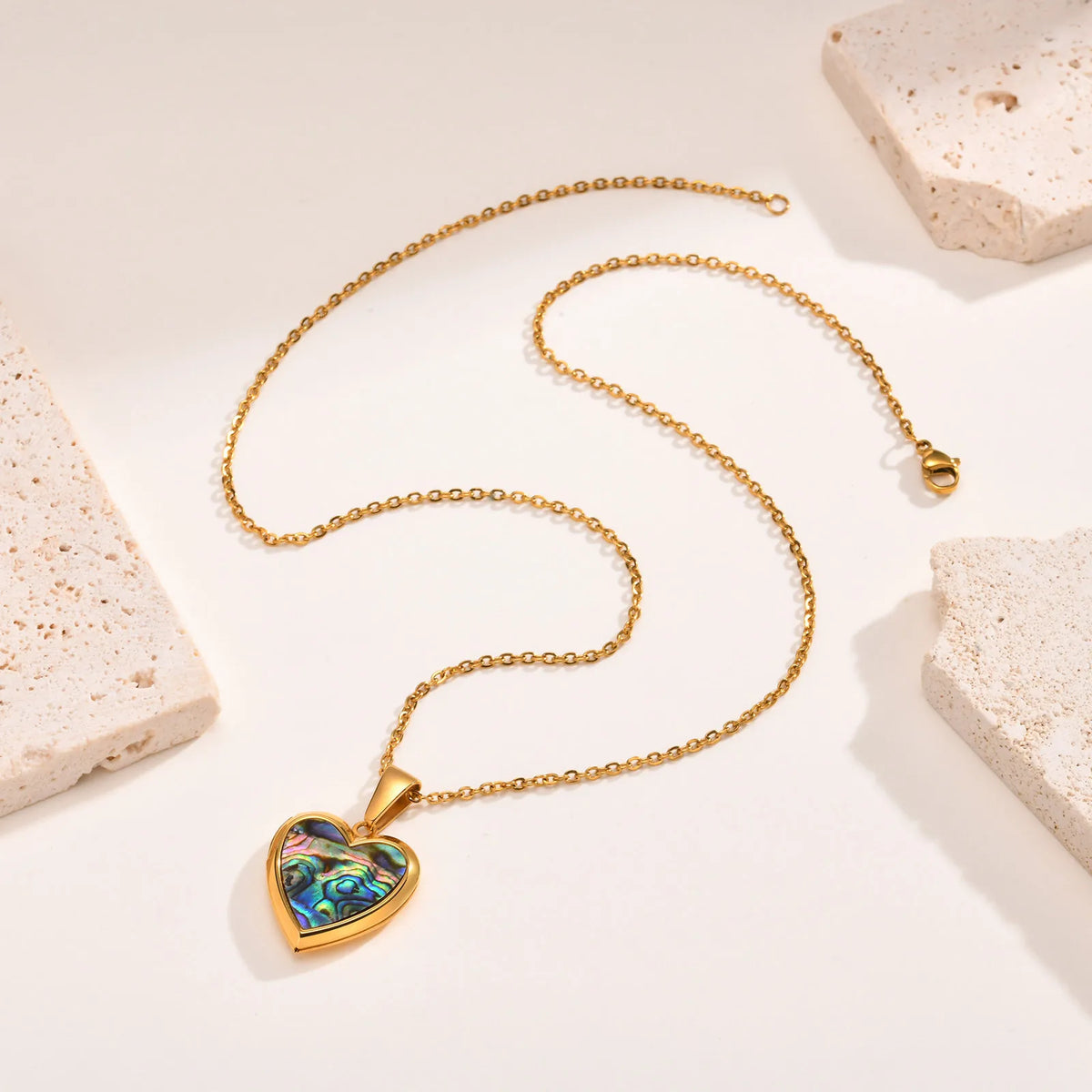 Women’s Heart Pendant Necklace with Iridescent Shell Inlay