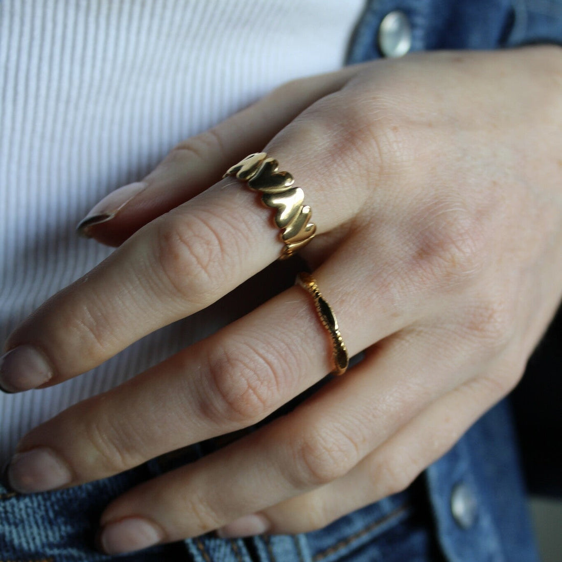 Women’s Adjustable Wide Ring with Overlapping Leaf Design