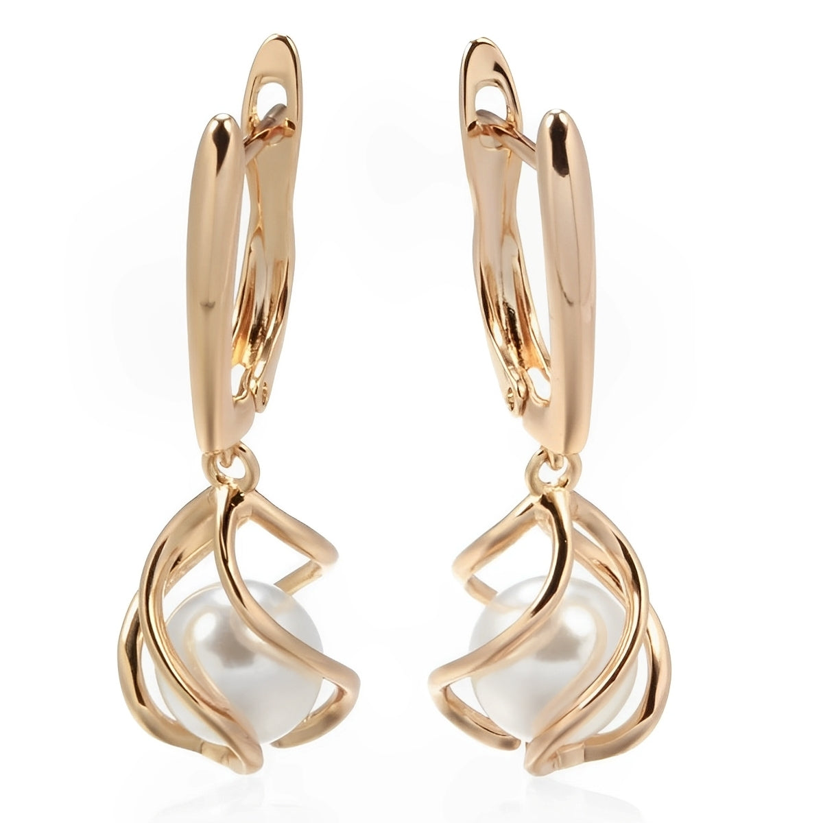 Elena – Stylish Pearl Earrings in Gold