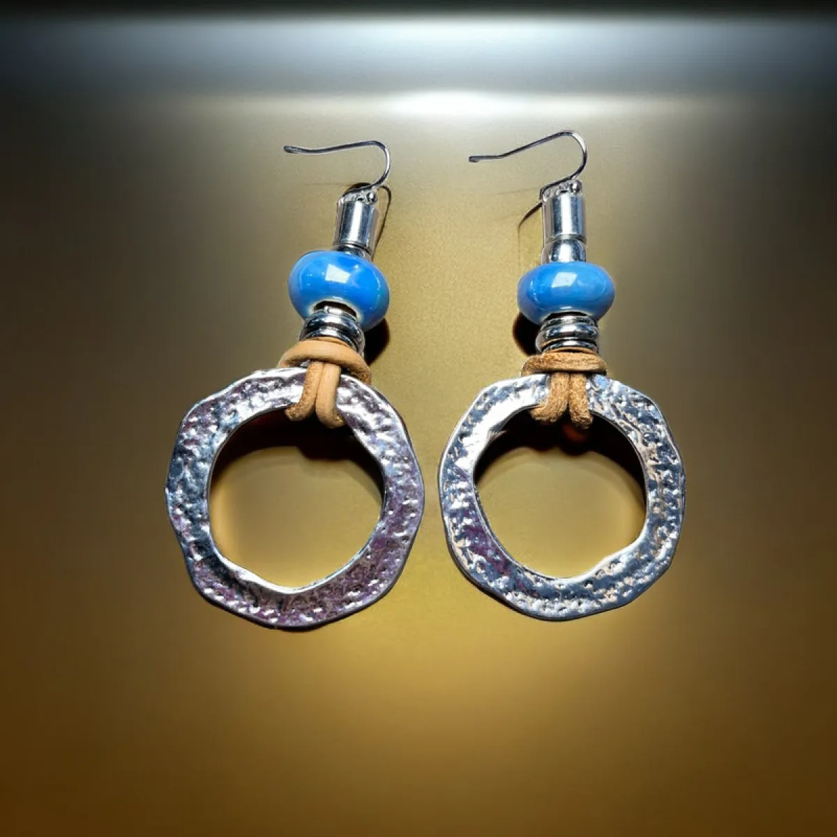 Women's Dangle Earrings with Open Round Pendant and Textured Surface