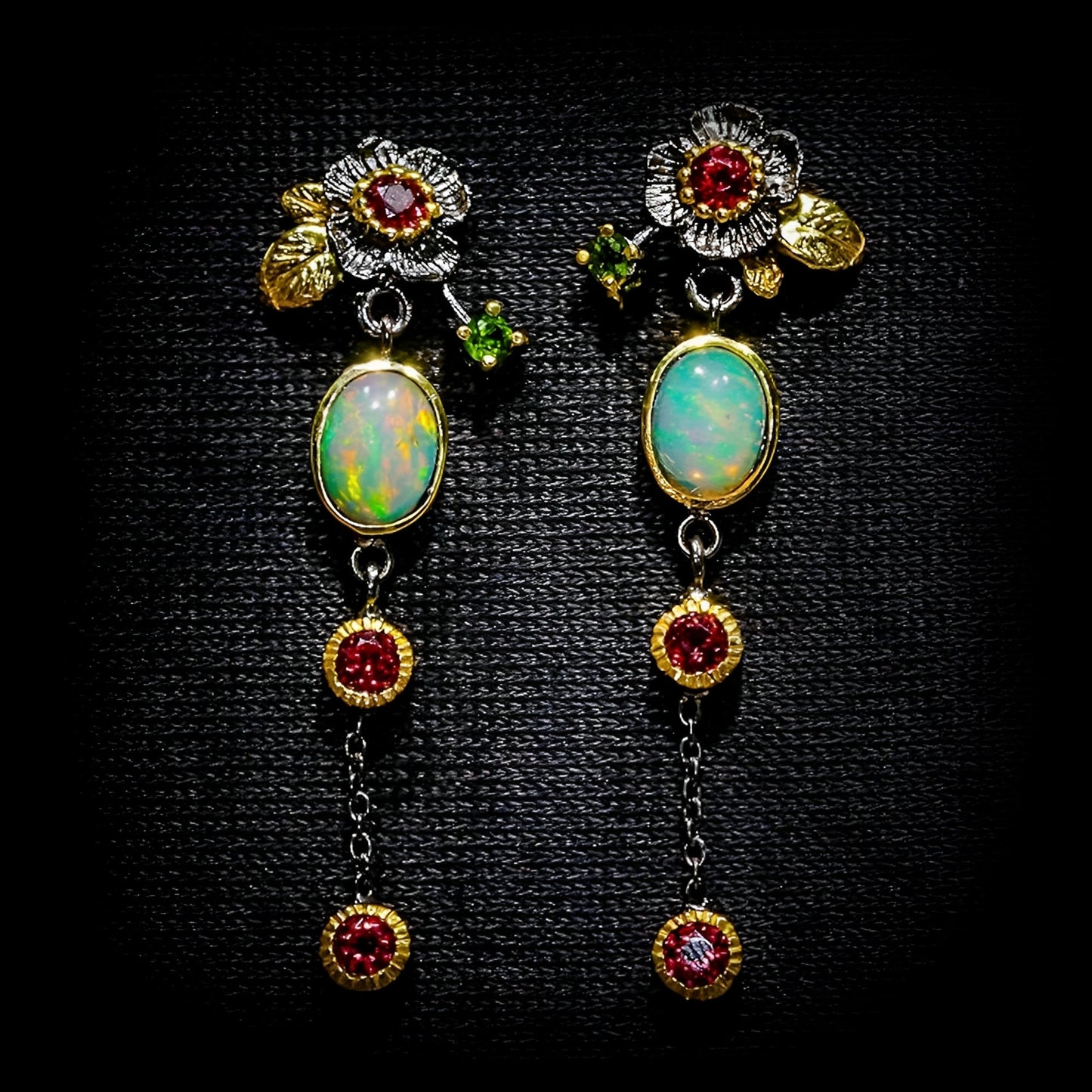 Yara – Boho earrings with opal and red zirconia