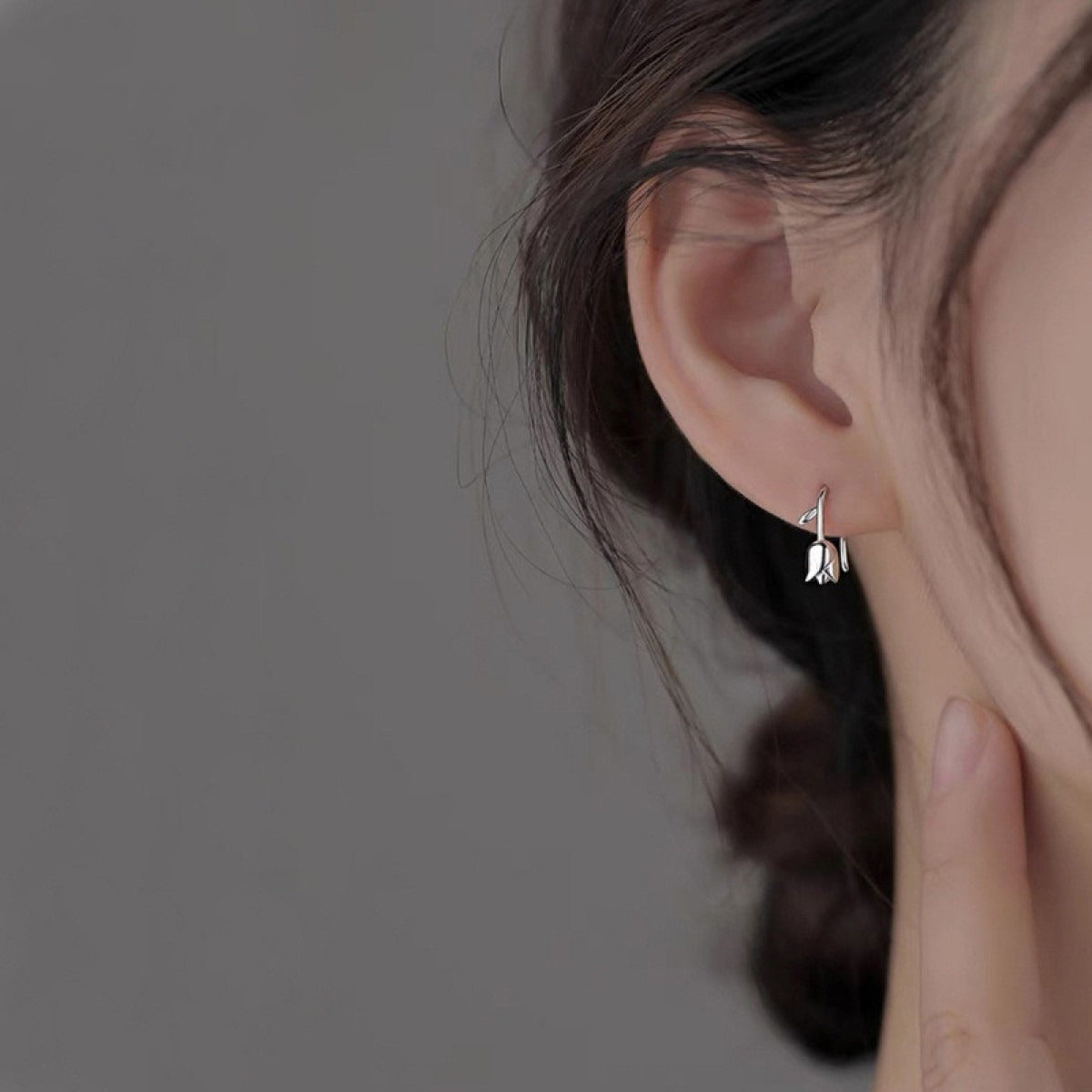 Women Tulip Earrings with Floral Design - Pair