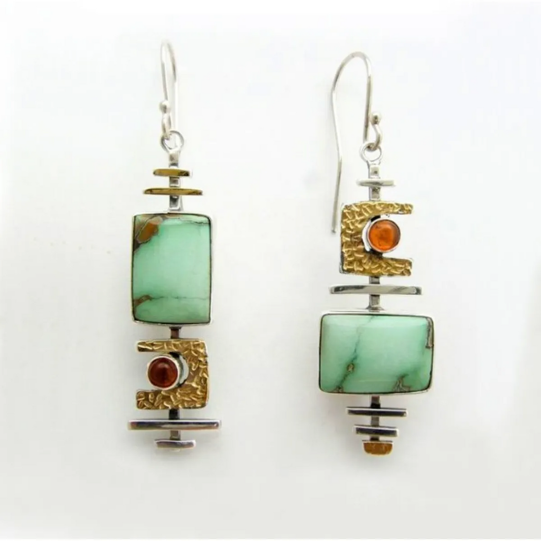Women’s Geometric Dangle Earrings with Rectangular Centers and Stacked Design