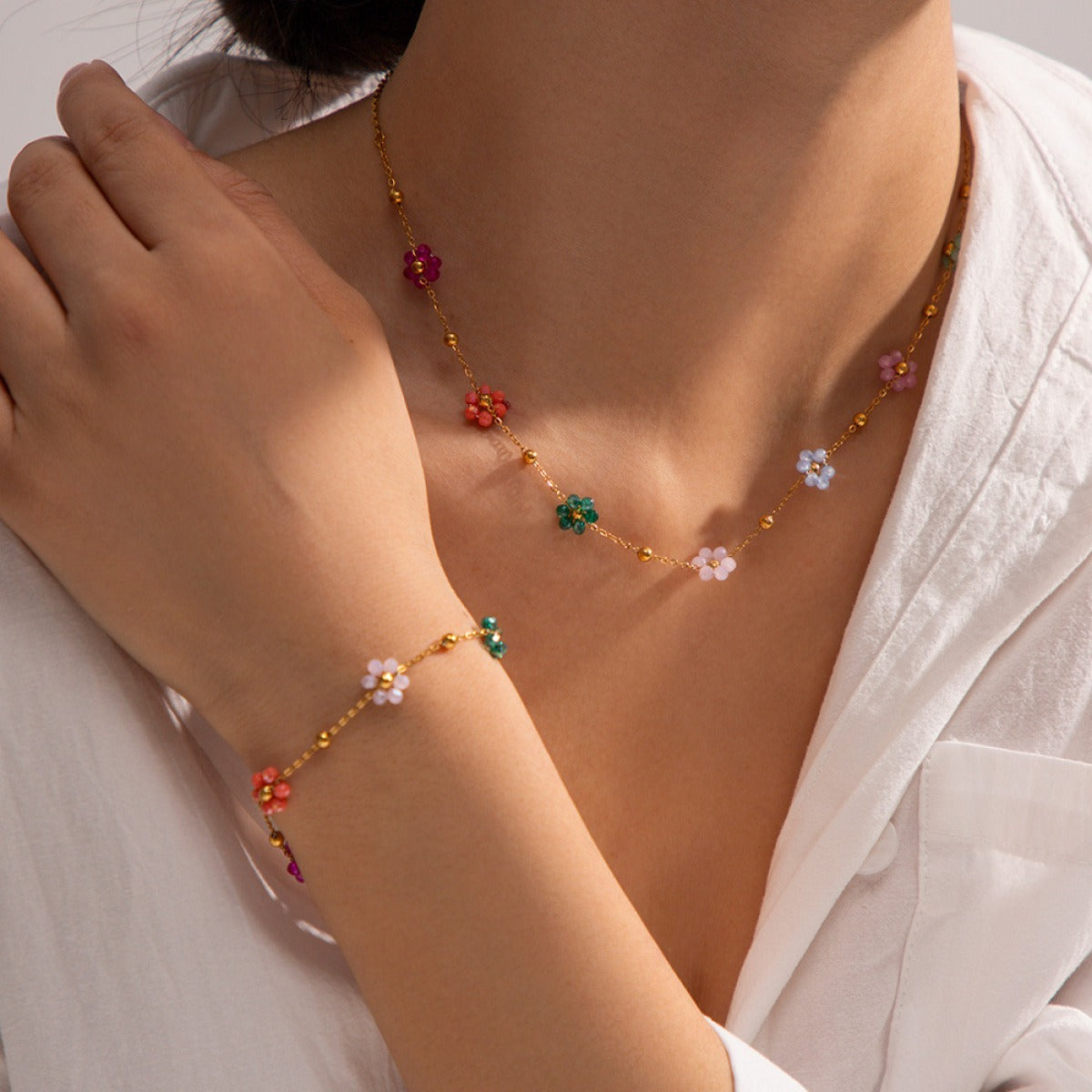 Karylle – Gold-Plated Necklace with Small Colorful Flowers