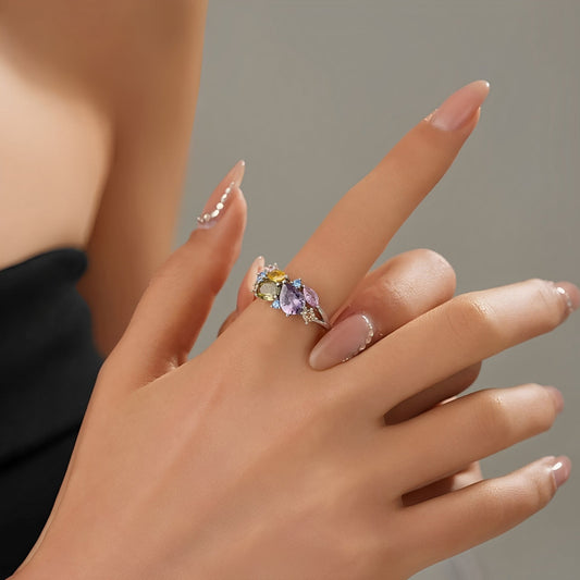 Clarine – Vintage Silver Ring with Colorful Crystals