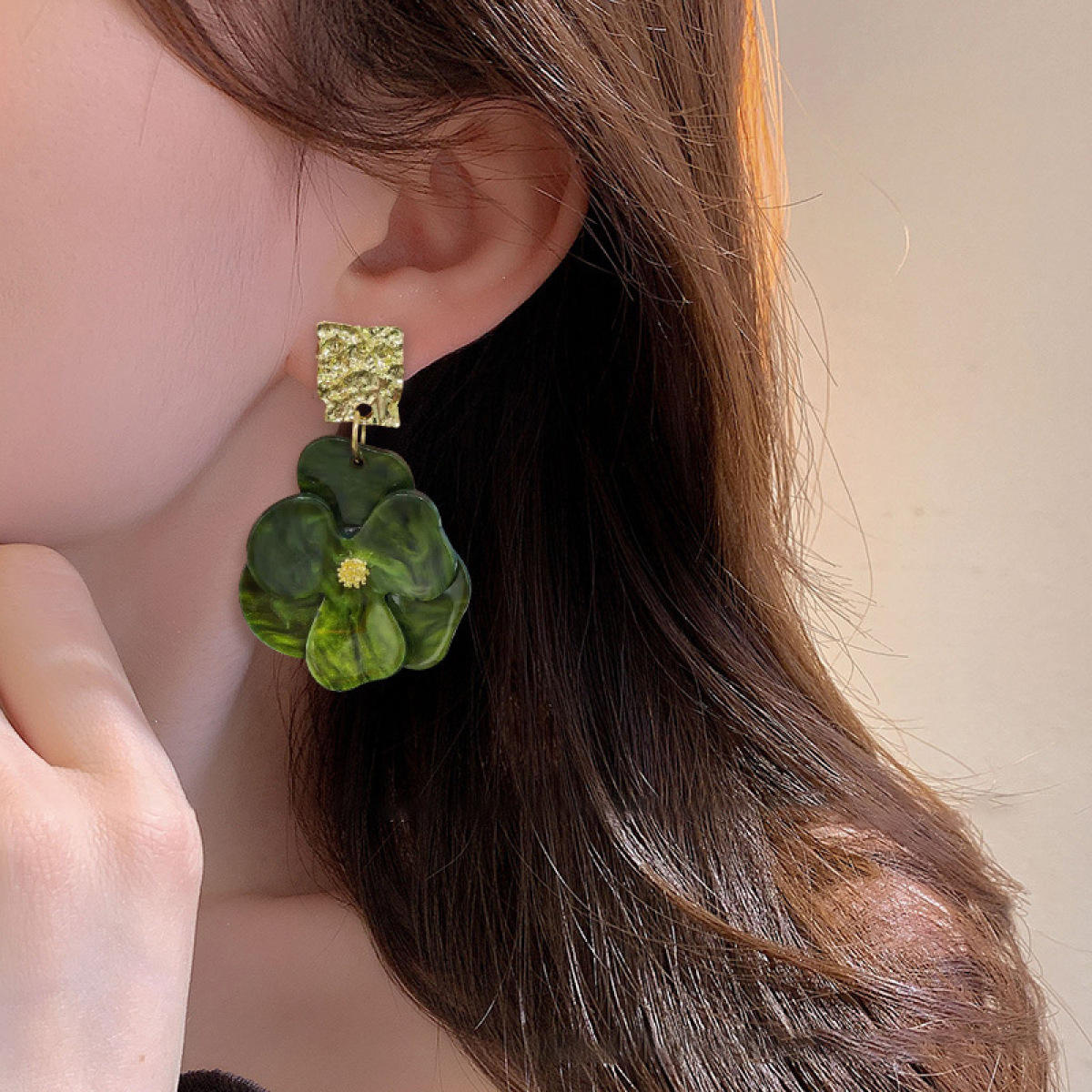 Women’s Flower Drop Earrings with Large Petals and Textured Ear Stud
