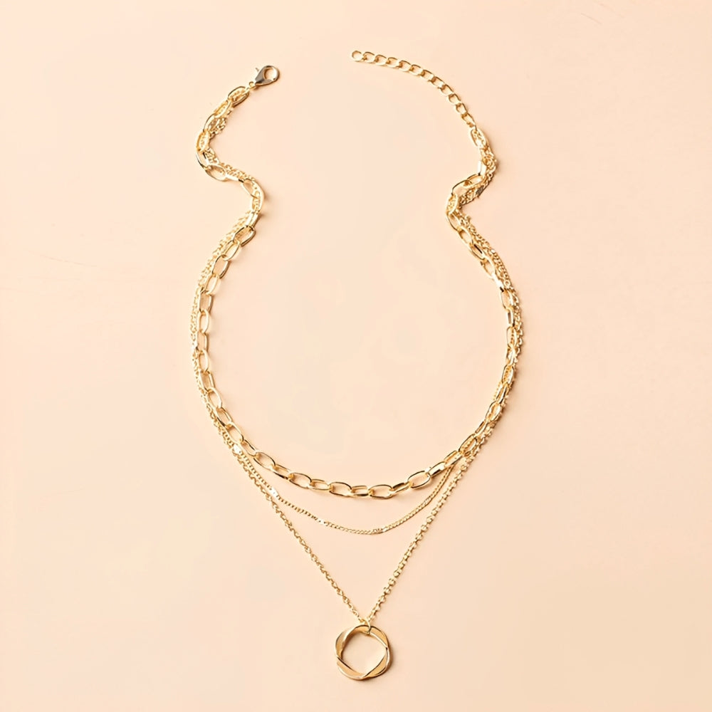 Women’s Multilayered Necklace with Pendant and Layered Chain Design