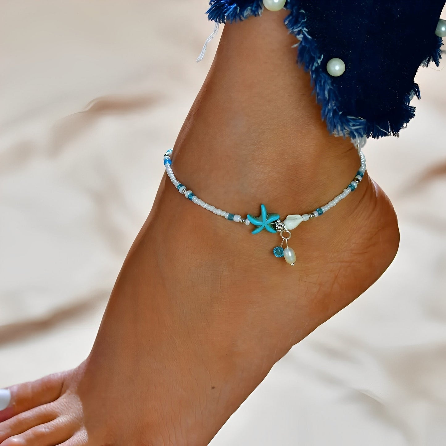 Isla – Ankle Bracelet with Star, Shell and Natural Stones